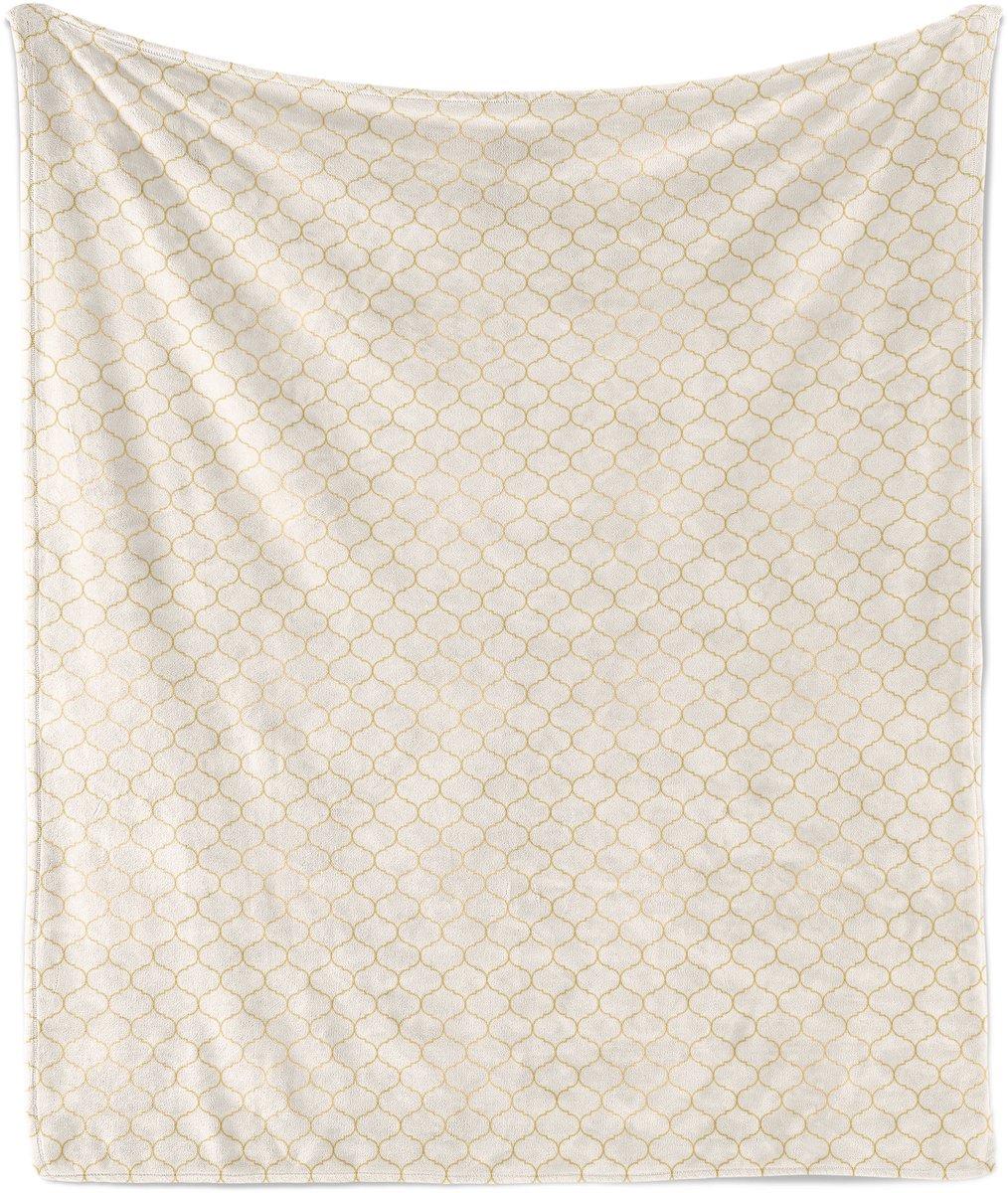 ABAKUHAUS Neutrale kleur zachte flanellen fleece deken, Marokkaans etnisch raster, knusse pluche plaid, 175 x 230 cm, gebroken wit/donker mosterd