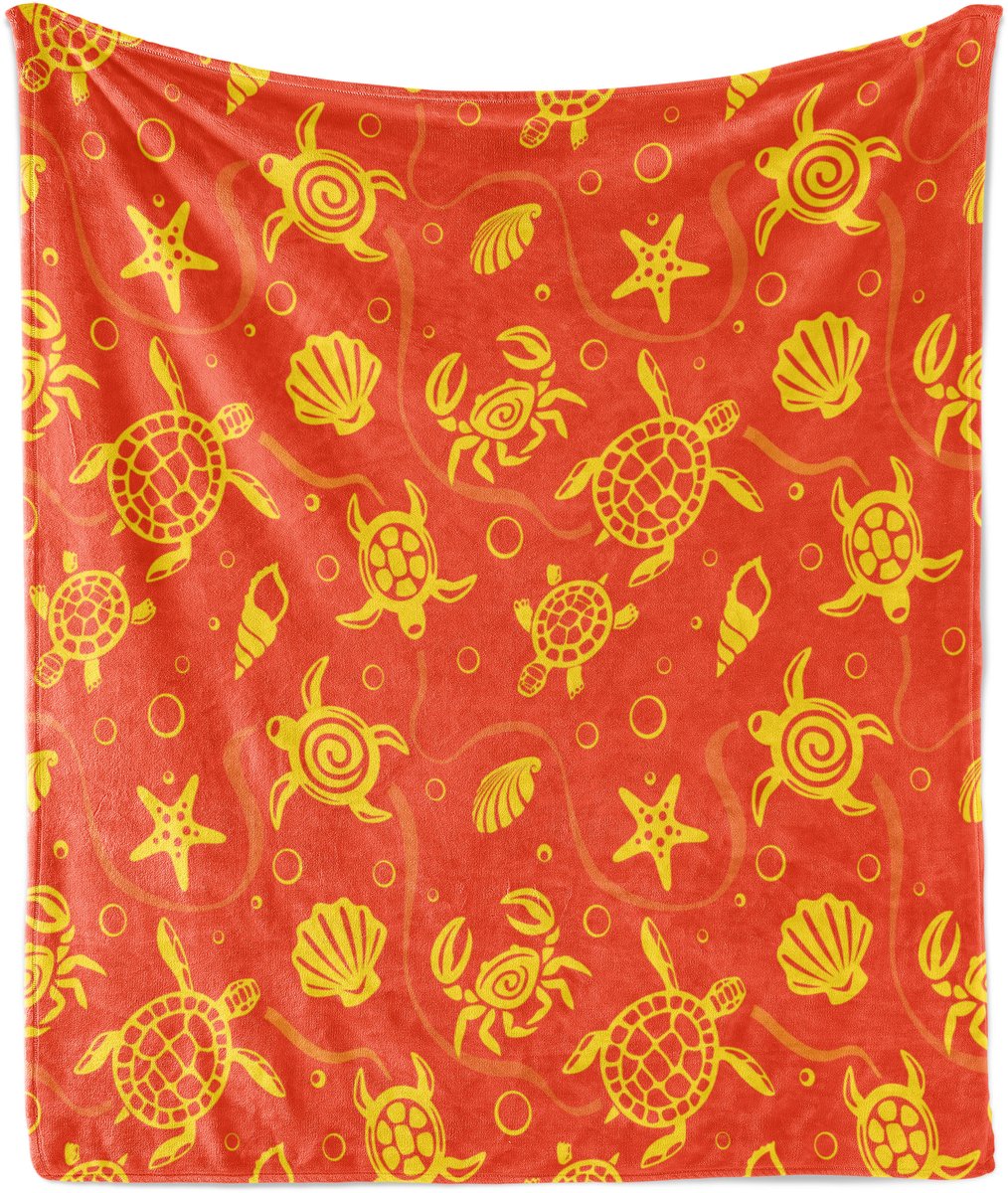 ABAKUHAUS Oranje Zachte Flanellen Fleece Deken, Gele Schildpadden en Kraben, Gezellige Pluche Plaid, 125 x 175 cm, Verbrand Oranje Geel