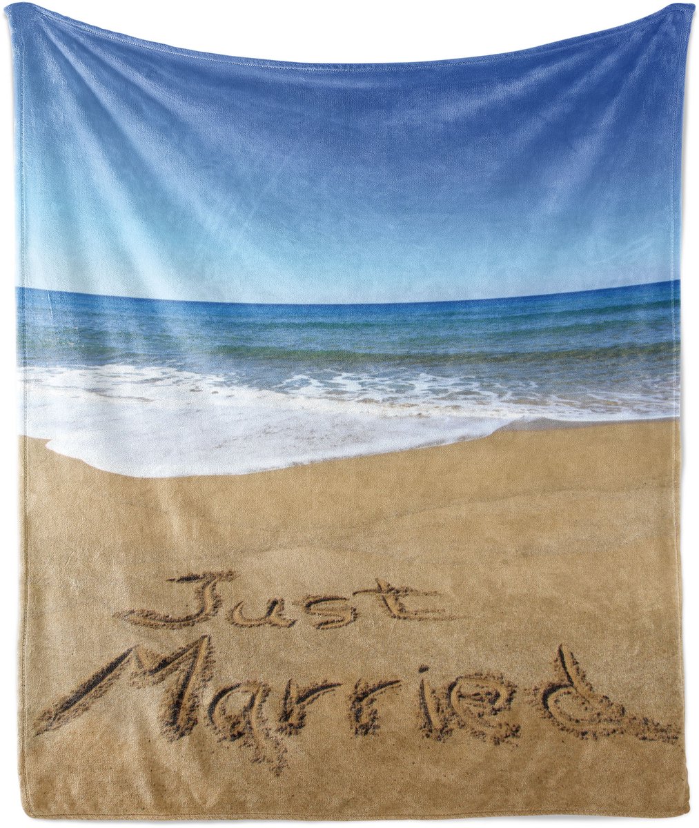 ABAKUHAUS Stranddeken van zacht flanellen fleece, Just Married on Sand, knusse pluche plai
