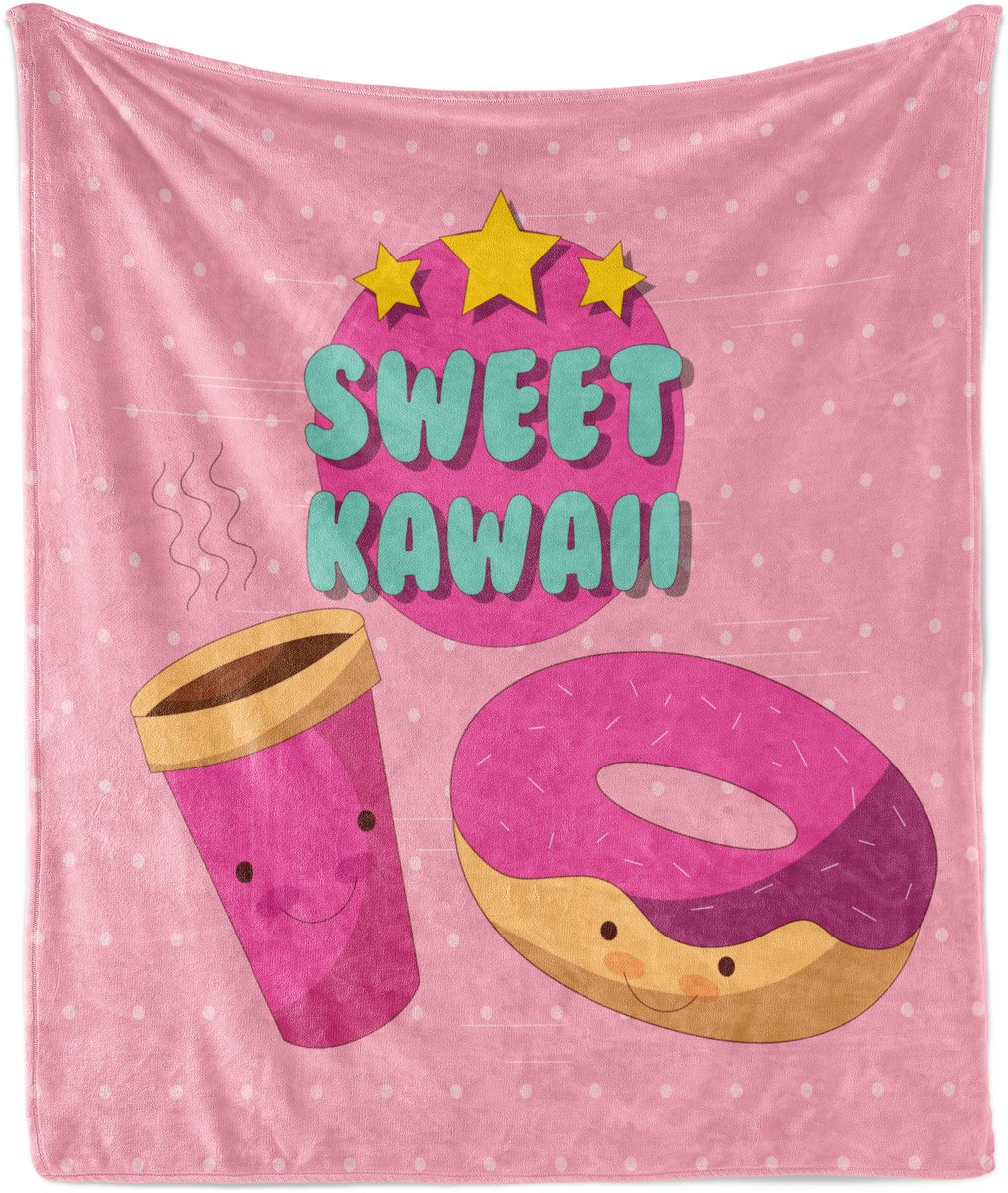 ABAKUHAUS Anime Zachte Flanellen Fleece Deken, Kawaii Donut Koffie, Gezellige Pluche Plaid, 125 x 175 cm, Roze Meerkleurig