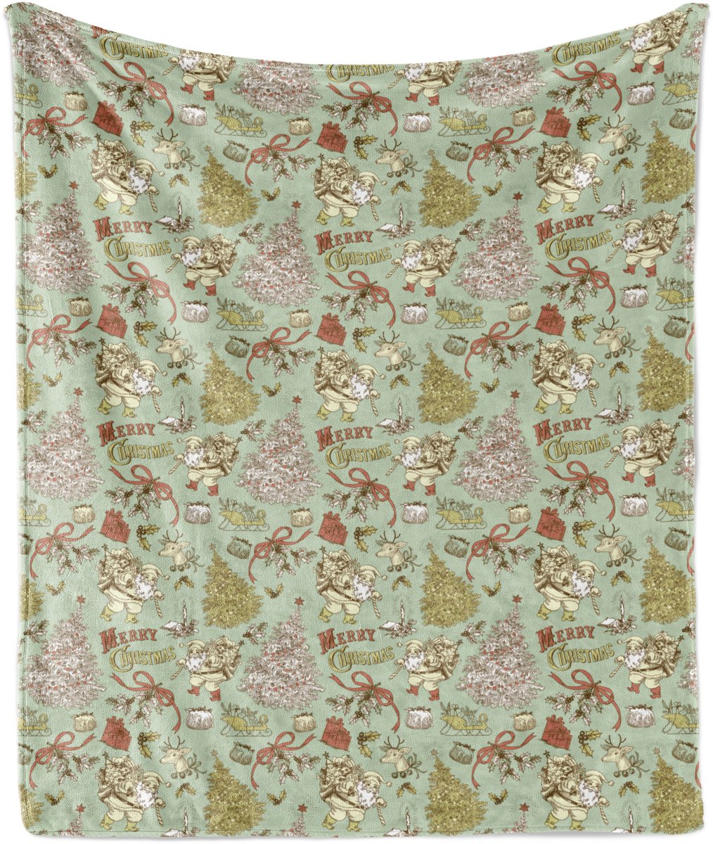 ABAKUHAUS Kerstdeken van zacht flanellen fleece, vintage kerstman, knusse pluche plaid, 175 x 230 cm, donker koraal mintgroen