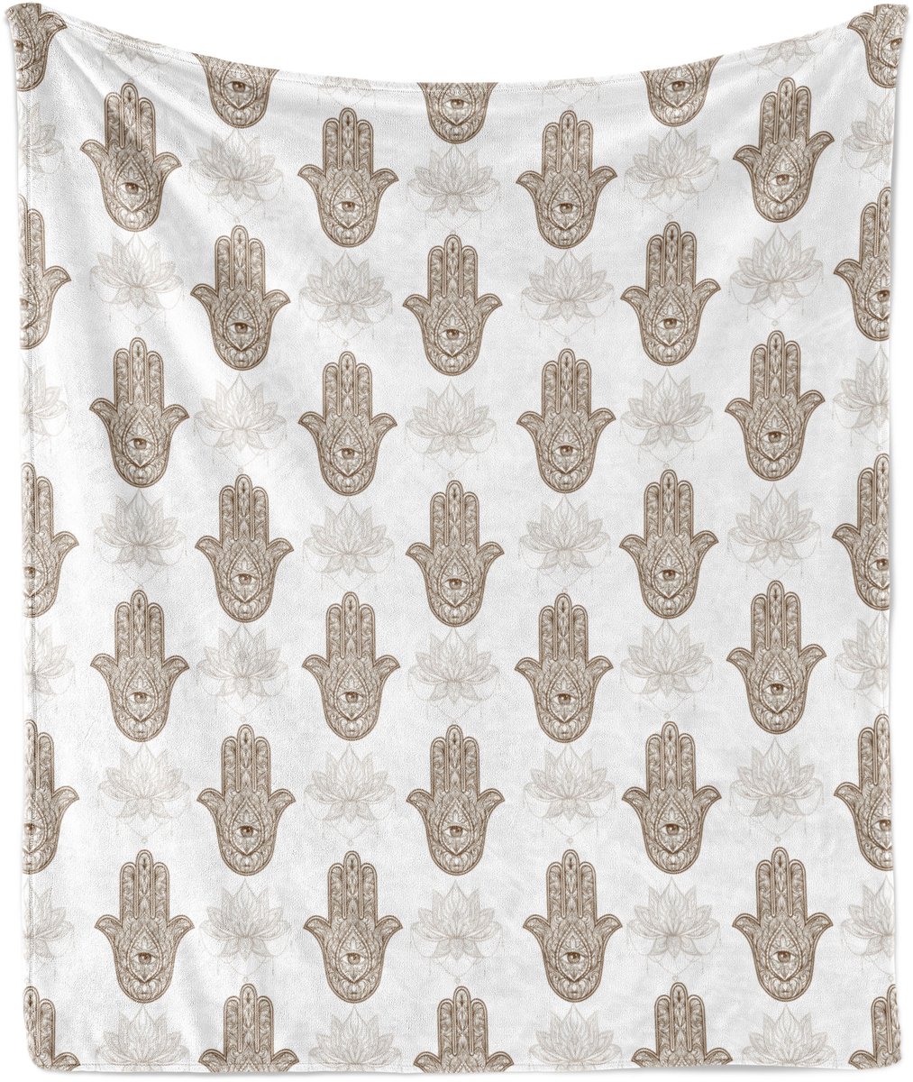 ABAKUHAUS Hamsa Zachte Flanellen Fleece Deken, Mandala Geïnspireerd Motief, Gezellige Pluche Plaid, 125 x 175 cm, Karamel