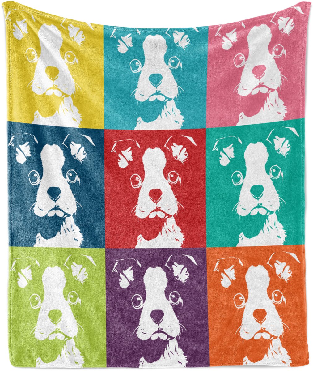 ABAKUHAUS Boston Terrier Zachte Flanellen Fleece Deken, Pop Art Honden, Gezellige Pluche Plaid, 175 x 230 cm, Multicolor