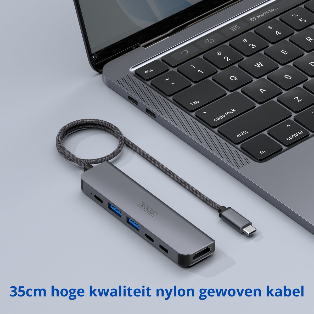 USB-C Hub 4K HDMI 60Hz, 3x USB-C, 2x USB-A, 35cm kabel, aluminium, universeel voor MacBook & Windows - Afbeelding 5
