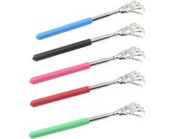 Verstelbare rugkrabber met telescopische steel - 5 stuks - roestvrij staal - handkrabber voor rug en hoofd - verlicht jeuk - diverse kleuren.