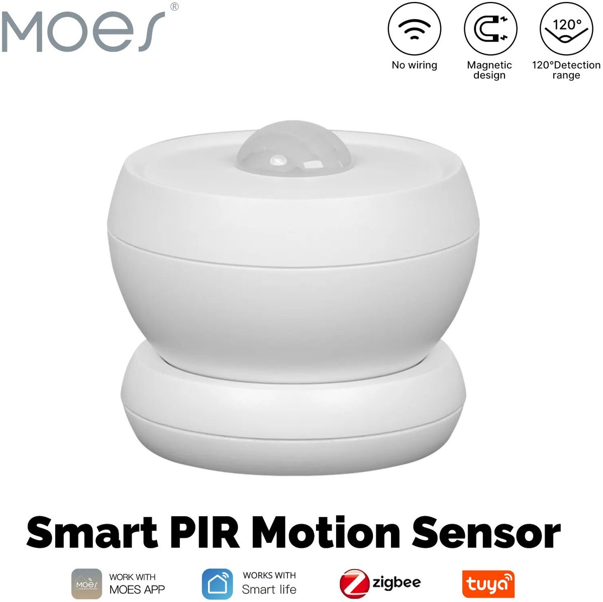 ZigBee Bewegingssensor | Wifi | App bediening | Wandmontage | Detectie 150 graden | Tuya Smart Life | Wit