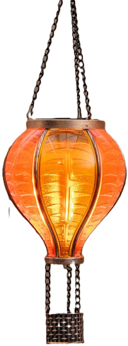 Anna's Collection Solar luchtballon lantaarn - geel/oranje - hangend - 20 led lampjes - vlam effect - 11 x 36 cm - zonne-energie - tuinverlichting