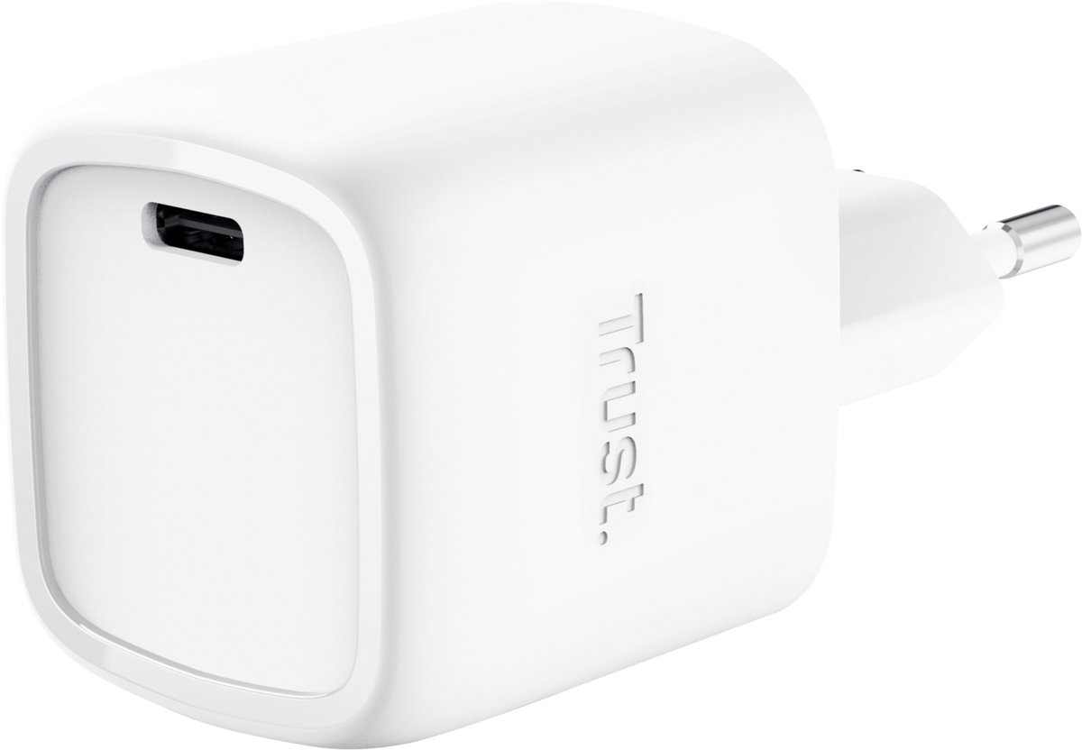 Trust Maxo 30W USB‑C GaN Charger – Compacte Snellader - Met USB‑C‑poort - voor Smartphone, Laptop & Tablet - Wit