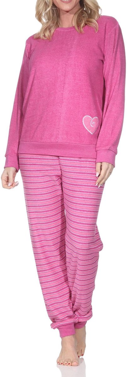 Normann Mooie damespyjama van badstof met manchetten en hartjesmotief - ook in oversizes pink