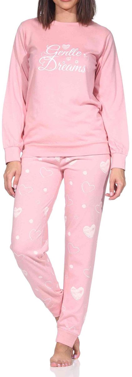 Normann dames pyjama lange mouw in hartjespolkadots look rosa1