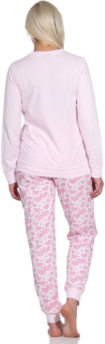 Normann Dames Lange Mouw Pyjama met Manchetten in Hartmotief Optiek - Ook in Oversizes rosa