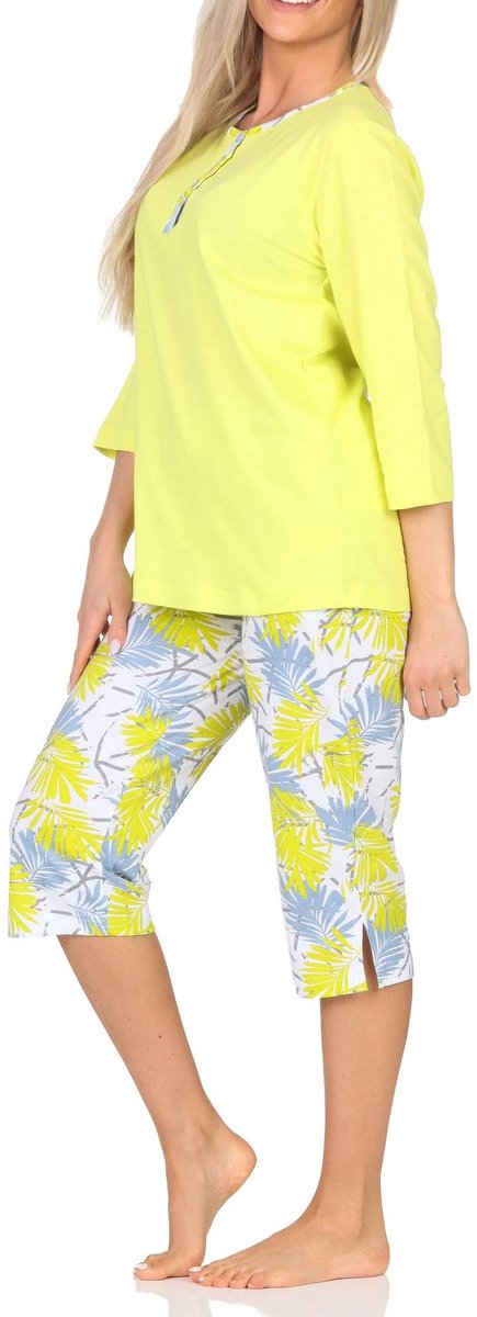Normann Prachtige damespyjama met korte mouwen en capri broek in bloemenprint - ook in oversize grün