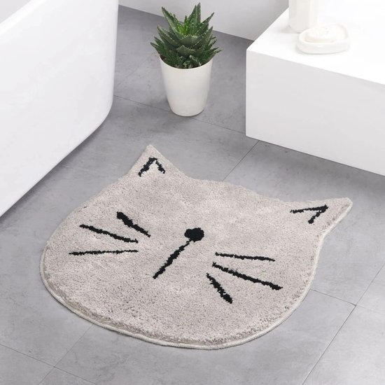 WiseGoods Premium Badmat Kat Design - Antislip Badkamer Mat - Douche Matten - Toilet Accessoires - Zacht Grijs - Wonen - 60x60
