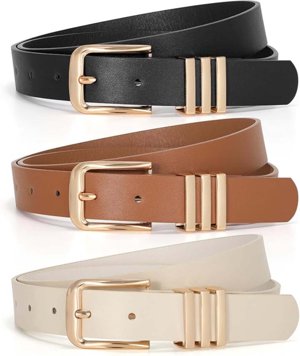Leren Riem voor Dames - Lederen Riem met Gouden Gesp Verstelbaar - Stijlvol Cadeau voor Dagelijks Gebruik - 120 cm - 3 Stuks - Zwart/Bruin/Beige - van Imperatoris