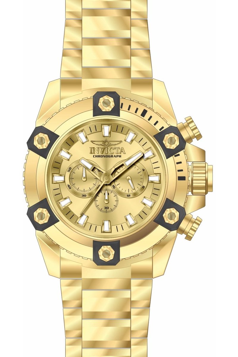 Invicta Coalition Forces 50065 Heren Horloge - Waterdicht - Analoog - Quartz Uurwerk - Roestvrij Staal met gouden Wijzerplaat - 56mm