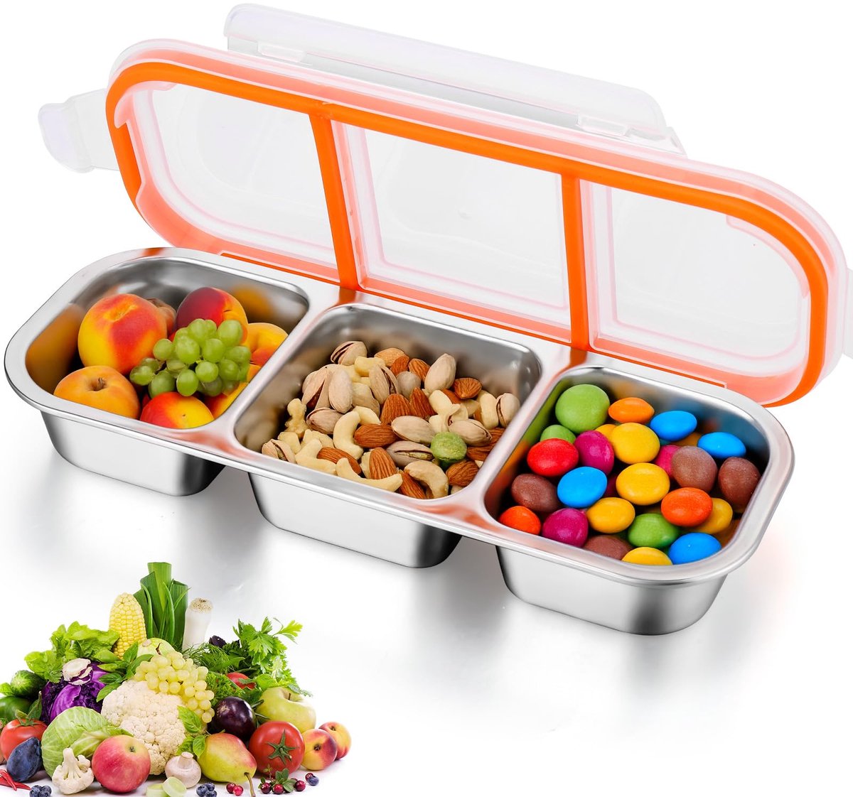 1 voedselbewaarbox - snackbox - broodtrommel - bento box - herbruikbaar - roestvrij staal - oranje