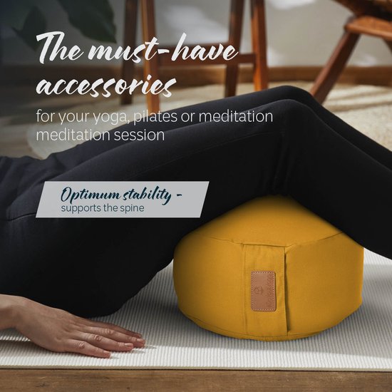 #DoYourYoga - Yoga kussen - »Vishnu« - rond meditatiekussen met bio-organische Spelt vulling - H:15cm, diam.30cm - curry geel van #DoYourYoga — afbeelding 5