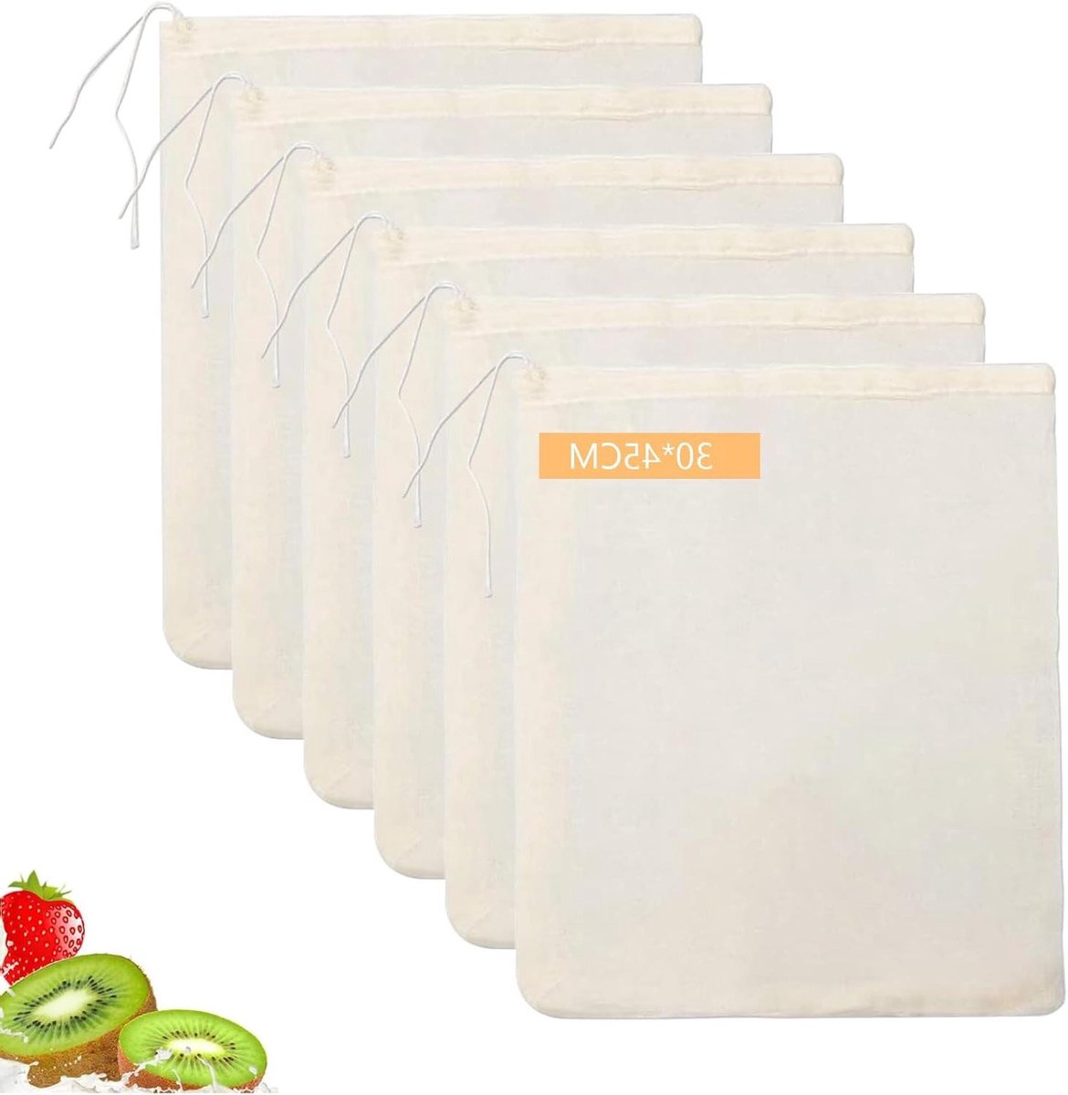 Mousseline tas 6 stuks voor filtering en opslag van voedsel en melk