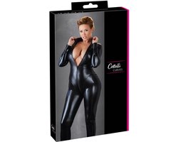Cottelli Plus Size – Sexy Catsuit met Lange Rits voor Onweerstaanbare Uitstraling en Strakke Rondingen – Maat 3XL - Zwart
