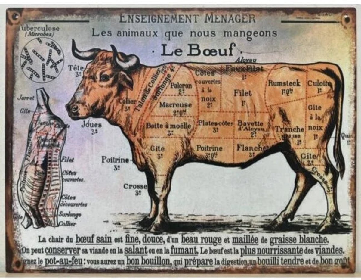 Meater Wandbord Butchers Guide Koe Metaal 33x25 cm
