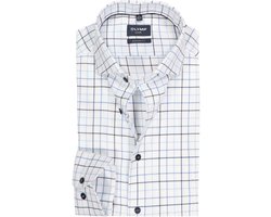 OLYMP Luxor modern fit overhemd - mouwlengte 7 - popeline - wit met licht-en donkerblauw geruit - Strijkvrij - Boordmaat: 38