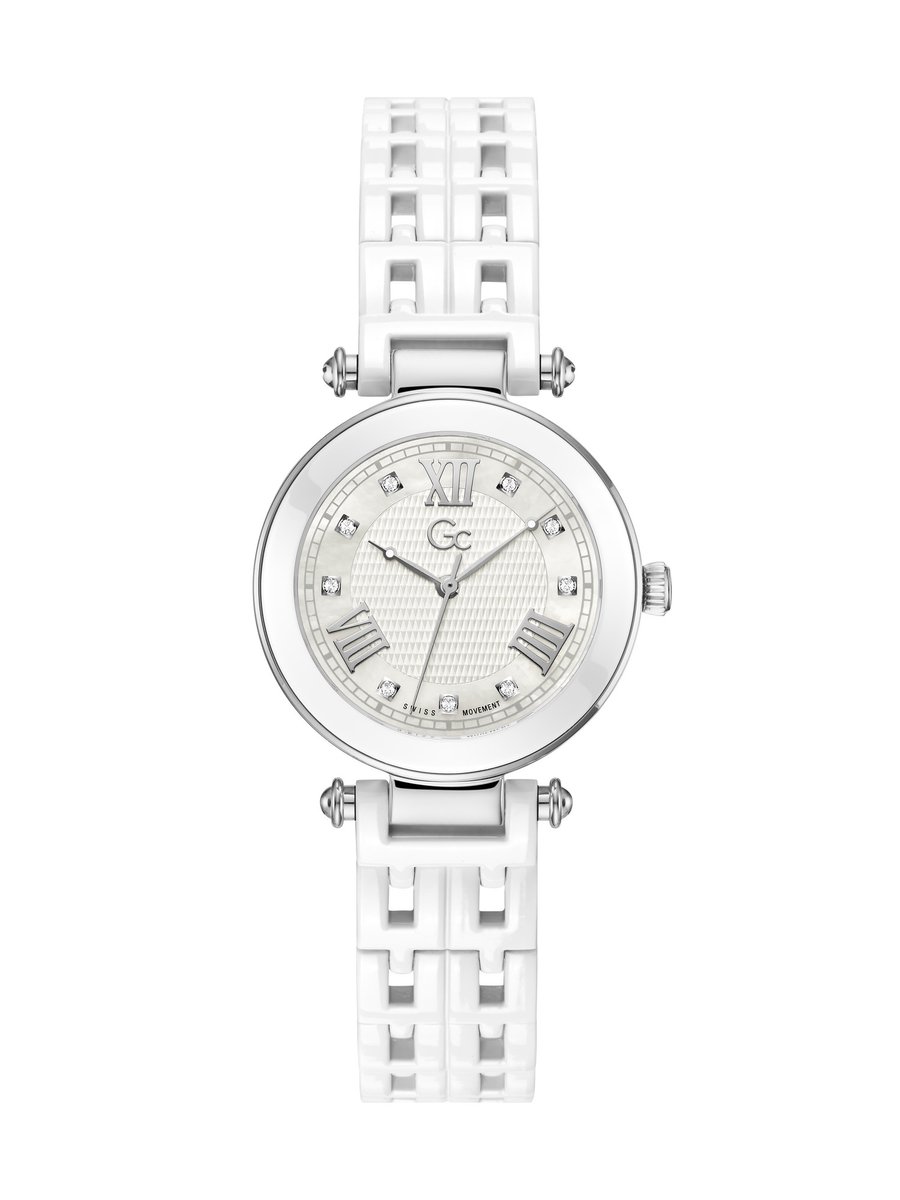 Gc Gc Primechic Quartz Analoog Horloge Wit Case: 100% Stainless Steel | Armband: 100% Ceramic 32 mm Y66004L1MF, Y65005L7MF