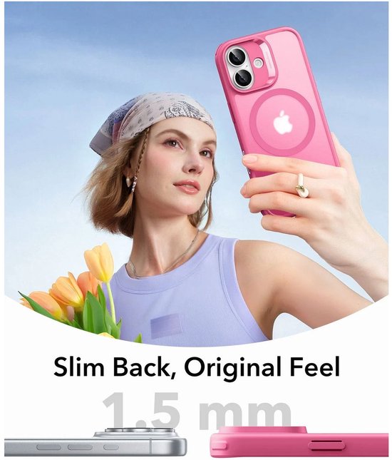 Model met roze hoesje, 1.5 mm dunne achterkant en origineel gevoel, met bloemen.