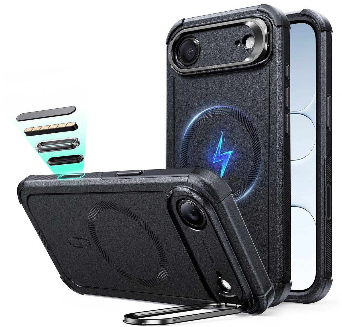 ESR Hoesje Geschikt voor iPhone Air - Cyber Tough Stand - Compatibel met MagSafe / Qi2 - Back Cover met Standaard - Kickstand - Camera Control - Zwart