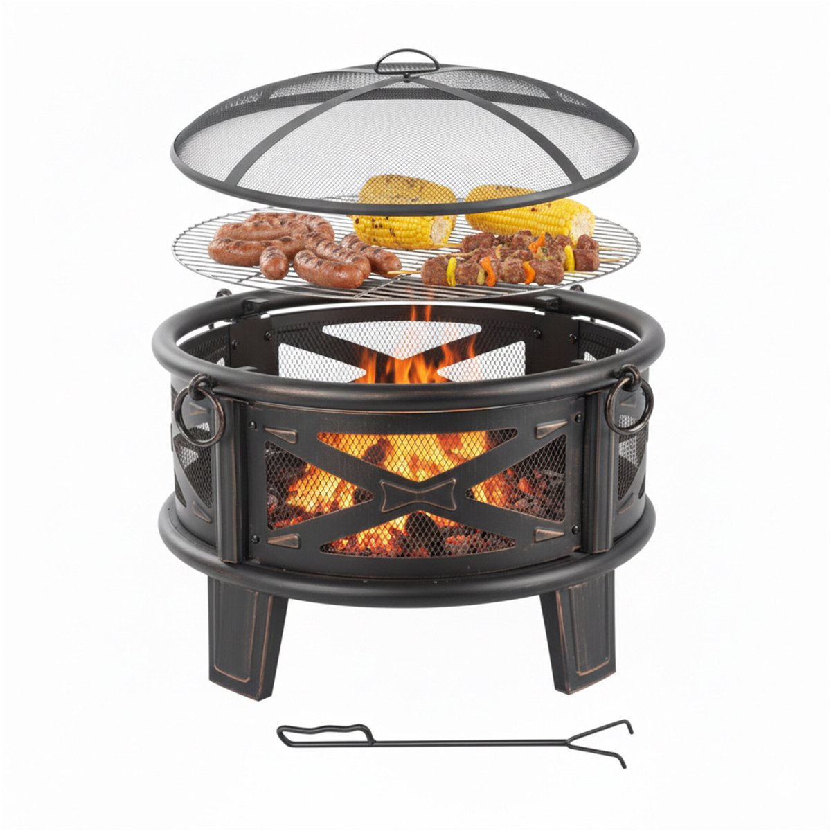 Vuurschaal - Ø 66 cm - met bbq rooster - vonkenscherm - pook