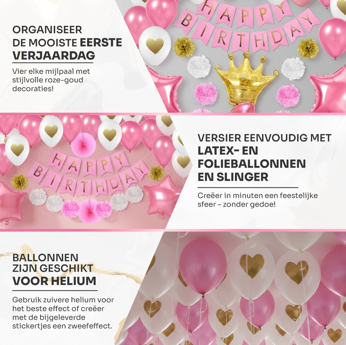 Baby’s 1e Verjaardag Versiering - Feestversiering - Happy Birthday - Feestpakket - Ballonnen - Slinger - 1 Jaar - Verjaardagsfeest - Feestartikelen - Feestdecoratie Roze — afbeelding 2