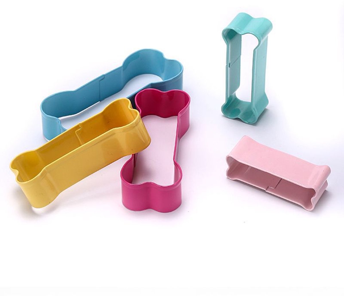 Set koekjesvormen in de vorm van een hondenbotje roestvrijstalen metalen koekjesvormen in de vorm van een hondenbotje kleurrijk BPA-vrij-5-in-1