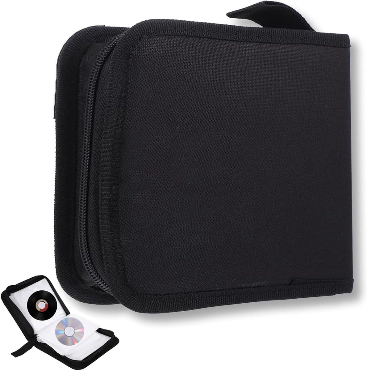 Opbergtas voor 40 CD en DVD Schijven - Ritssluiting - Oxford Materiaal - Auto en Thuis - Zwart.