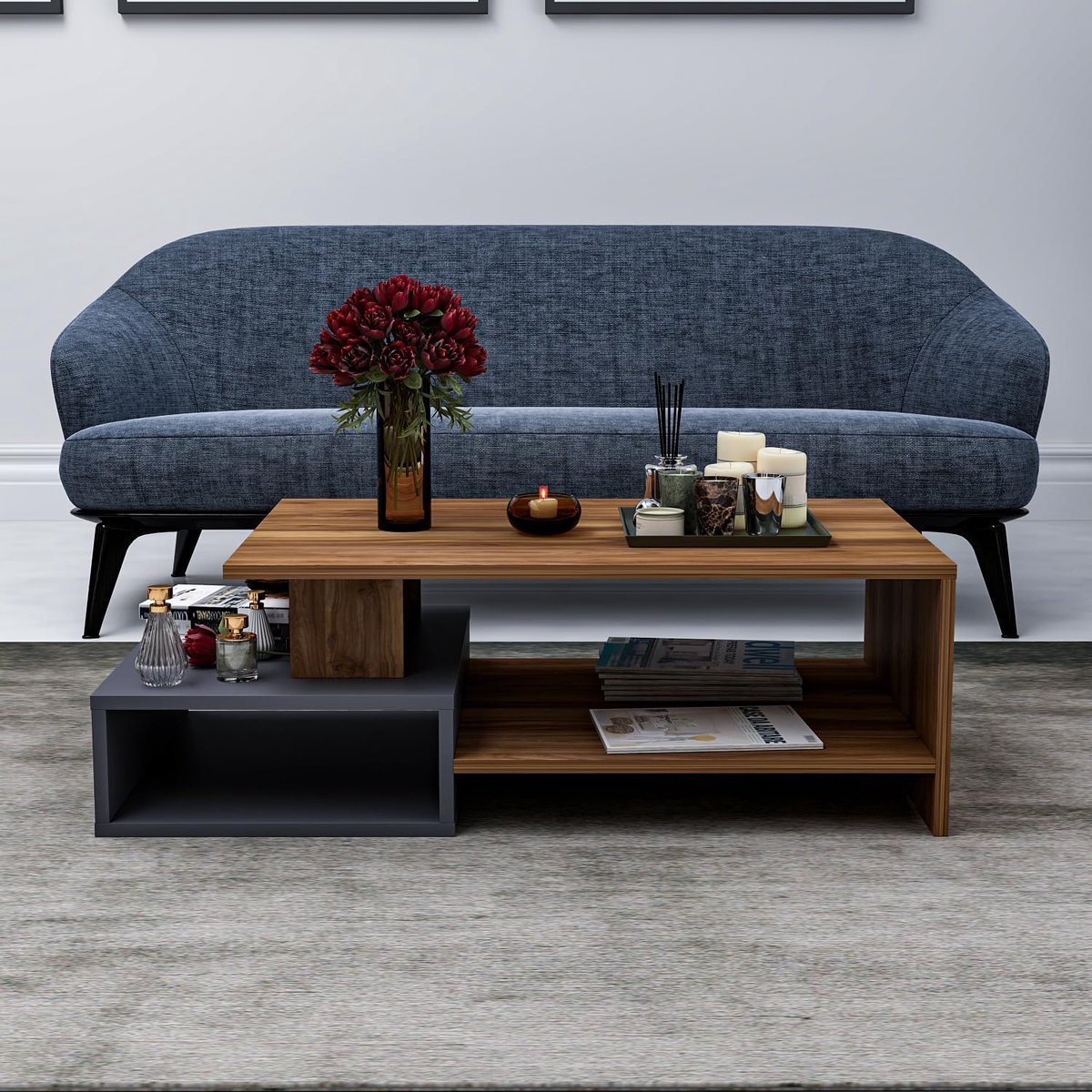 Salontafel met Opbergruimte 72 x 50 x 50 cm – Compacte Witte Koffietafel met 2 Niveaus – Moderne Houten Banktafel voor Woonkamer & Slaapkamer – eiken goud – Pauwhome