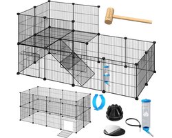 Aurixi® Konijnenhok Binnen - Konijnenhok Met 2 Etages - Konijnenren -Zwart- 216cm x 216cm x 36cm