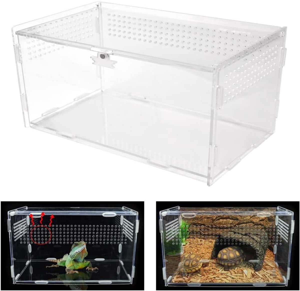 Aurixi® Acryl reptielenkweekbox - mini terrarium transportbox - Wit - 12cm x 12cm x 20cm