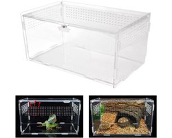 Aurixi® Acryl reptielenkweekbox - mini terrarium transportbox - Wit - 12cm x 12cm x 20cm