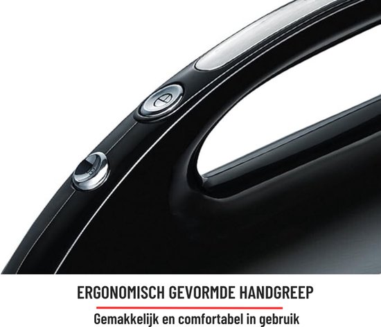 Zwarte ergonomische handgreep met aan/uit knop en snelheidsregelaar.