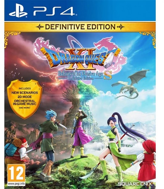Gamecover met vier personages, een boom en een draak onder een dramatische hemel.