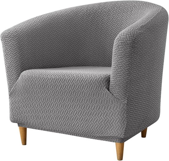Lichtgrijze Chesterfield jacquard stretch stoelhoes - geschikt voor eenpersoons fauteuils - universeel ontwerp - geschikt voor woonkamers of cafés.