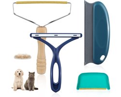 Haarverwijderaar voor huisdieren - 4-delige set voor het verwijderen van katten- en hondenharen - Herbruikbaar - Draagbare tapijtborstel - Geschikt voor dekens, kleding, huisdierentorens, auto-interieurs - Blauw
