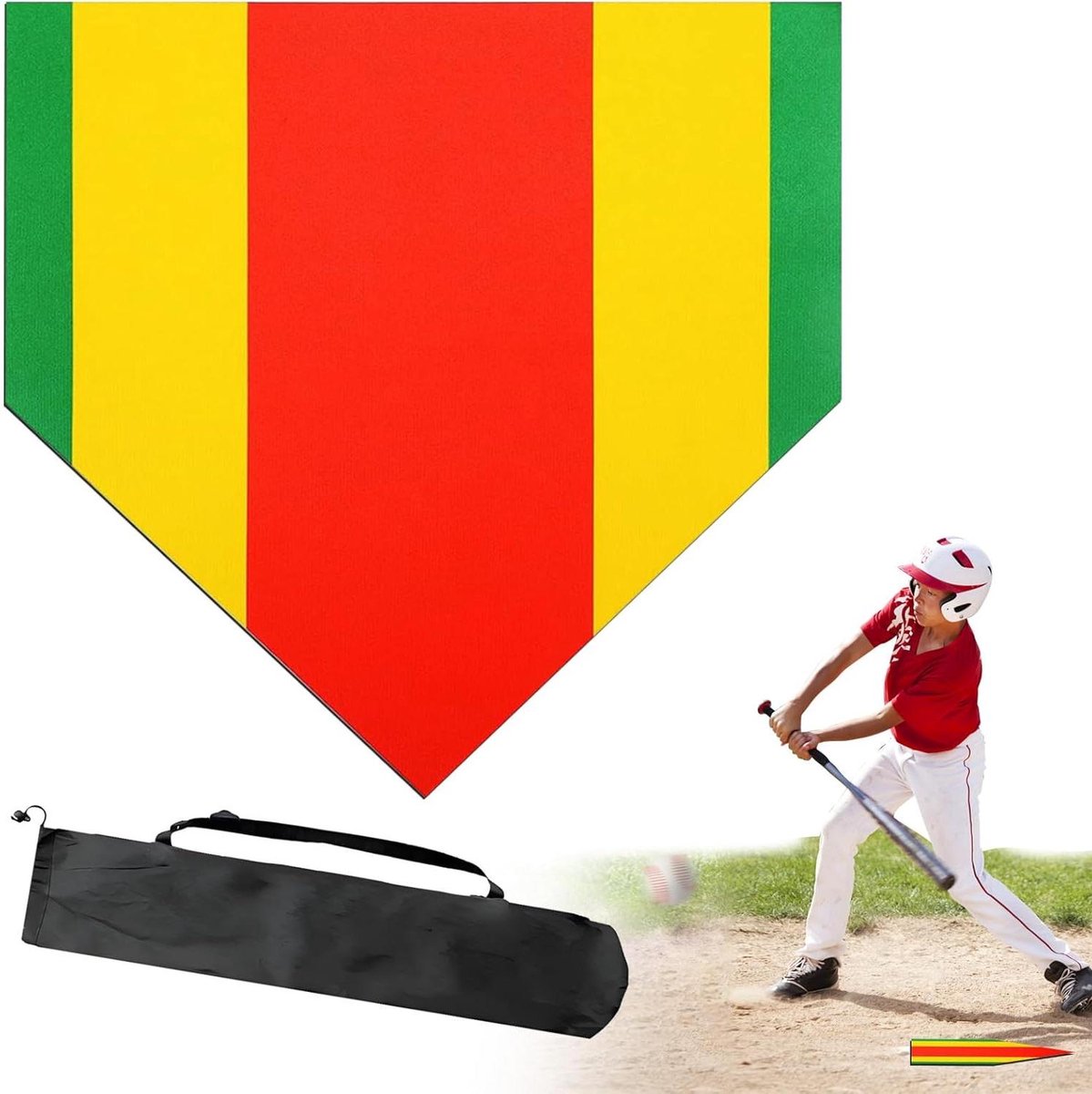 Homeplate met opbergtas voor slag- en pitchtraining, antislipmat voor softball en baseball met gekleurde patronen, geschikt voor binnen en buitengebruik