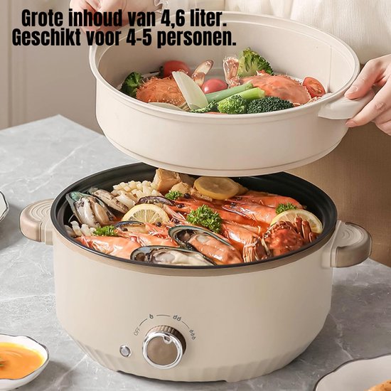 DnA® Hotpot - Hotpot Electrisch - Fonduepan - Soepketel - Lichtbruin - Wit - ‎30cm x 30cm x 21cm — afbeelding 5