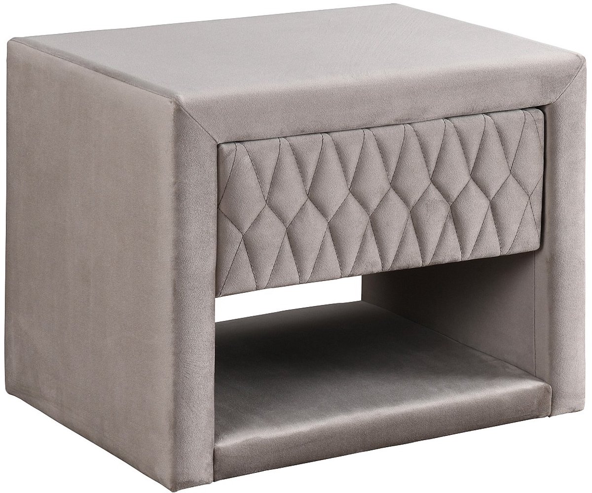 Vente-unique Set van 2 nachtkastjes - 1 lade en 1 nis - Fluwelen stof - Beige - DANIELE