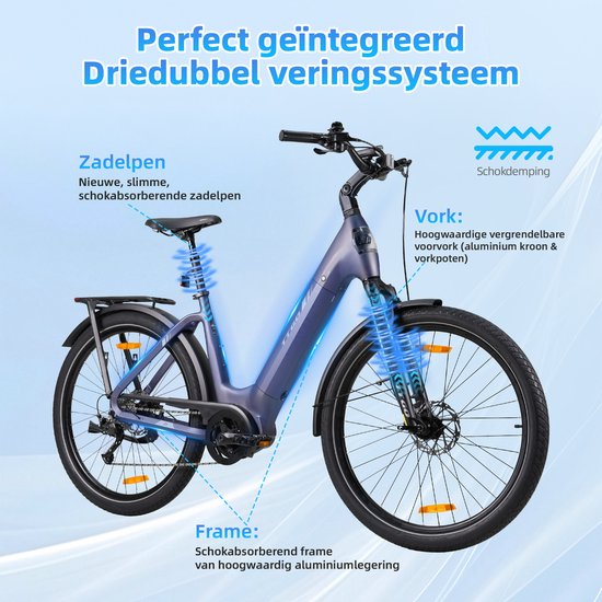 TTGO Elektrische Fiets - Stadsfiets 27.5 Inch - Middenmotor - 18Ah Accu tot 120 km - Shimano 9 Versnellingen - Hydraulische Schijfremmen - Blauw van TTGO — afbeelding 5