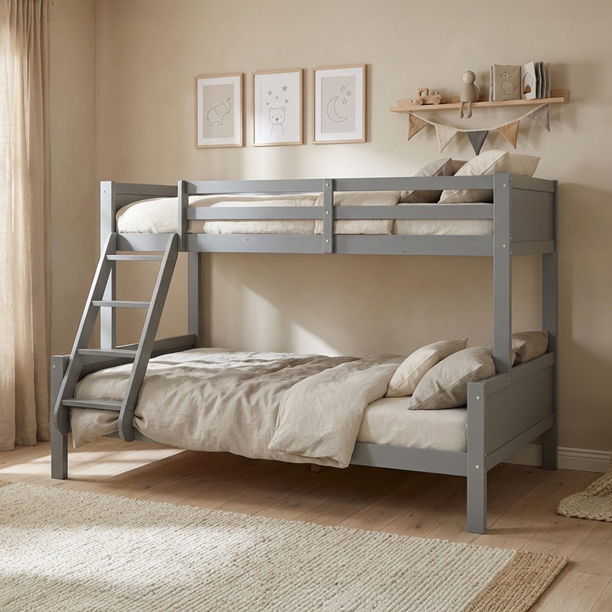 Homestyle4u Stapelbed - 90x200 en 140x200 cm - Kinderbed - hoogslaper - met lattenbodem - grijs