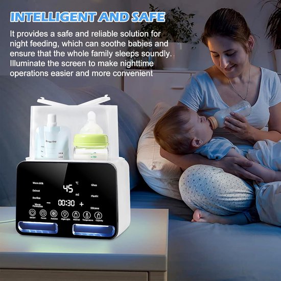 Ynkkvre - Flessenwarmer - Dubbele Flessenwarmer - Sterilisator - 2-in-1 Apparaat voor Babyflessen - Nauwkeurige Verwarming tot 37°C - Stoomsterilisatie 100°C - LCD Scherm - Stil en Veilig van Ynkkvre — afbeelding 5