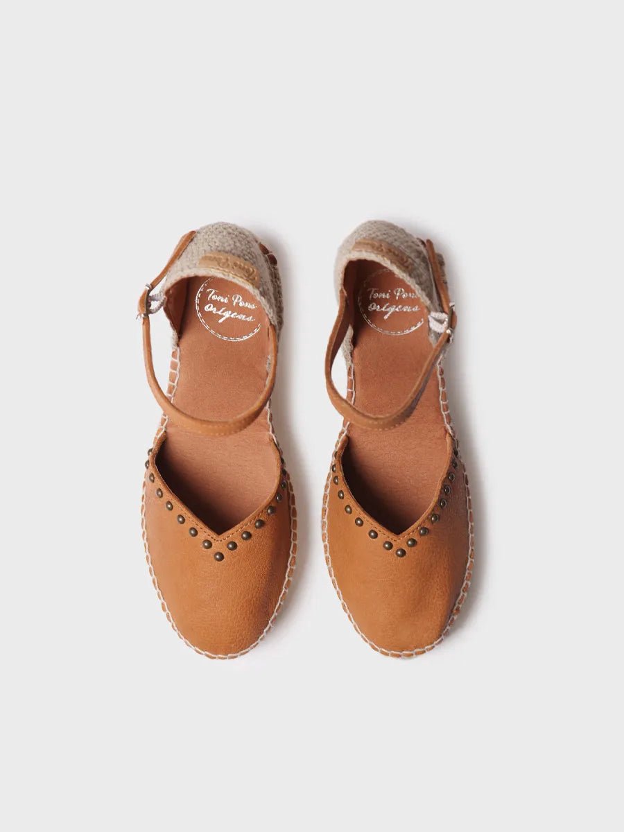 Dames leren espadrille met sleehak en studs | MANILA