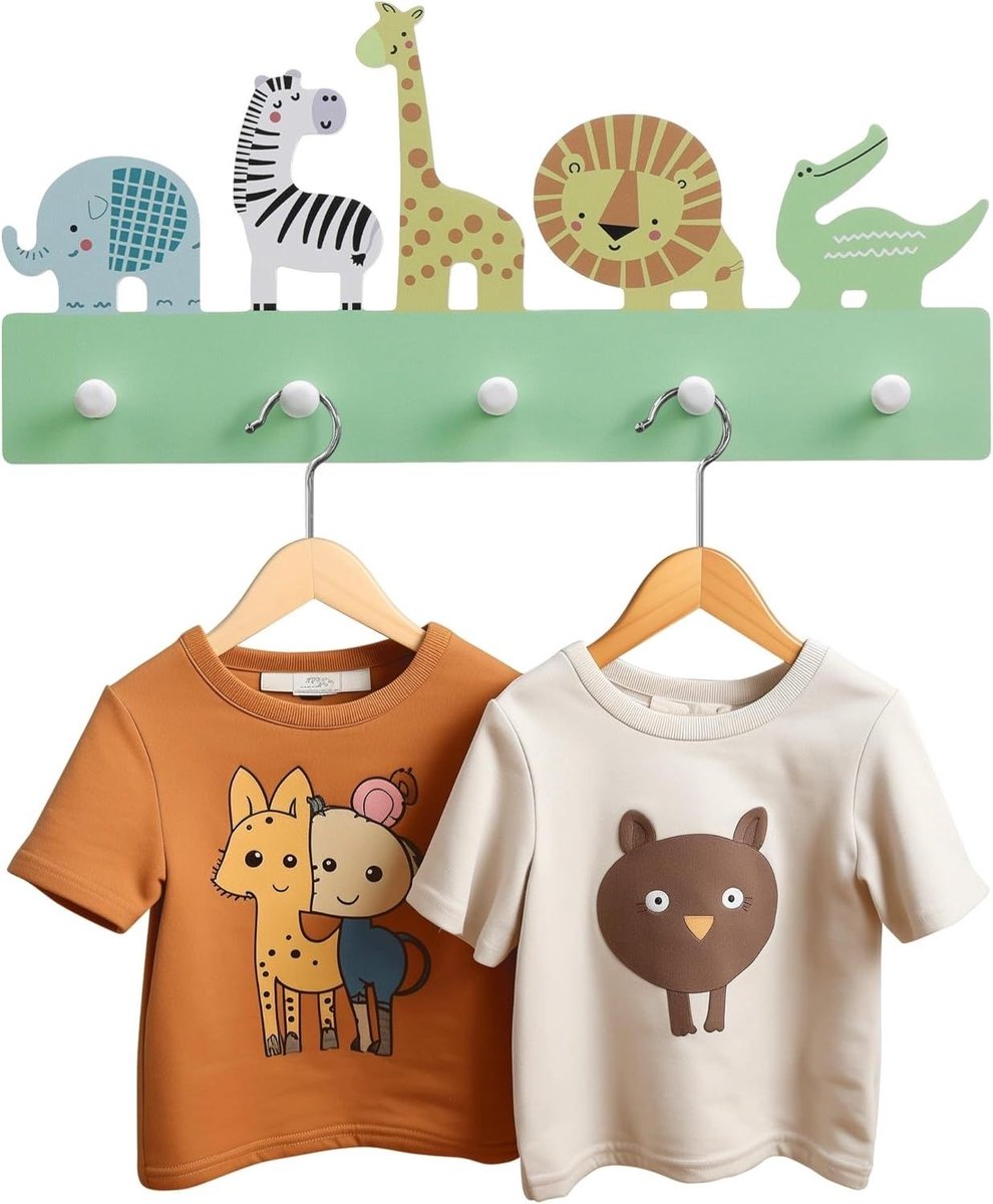 SNJY® Kinderkapstok - Kapstok Kind - Kinderkast - 44B x 19H cm - Dieren - Groen