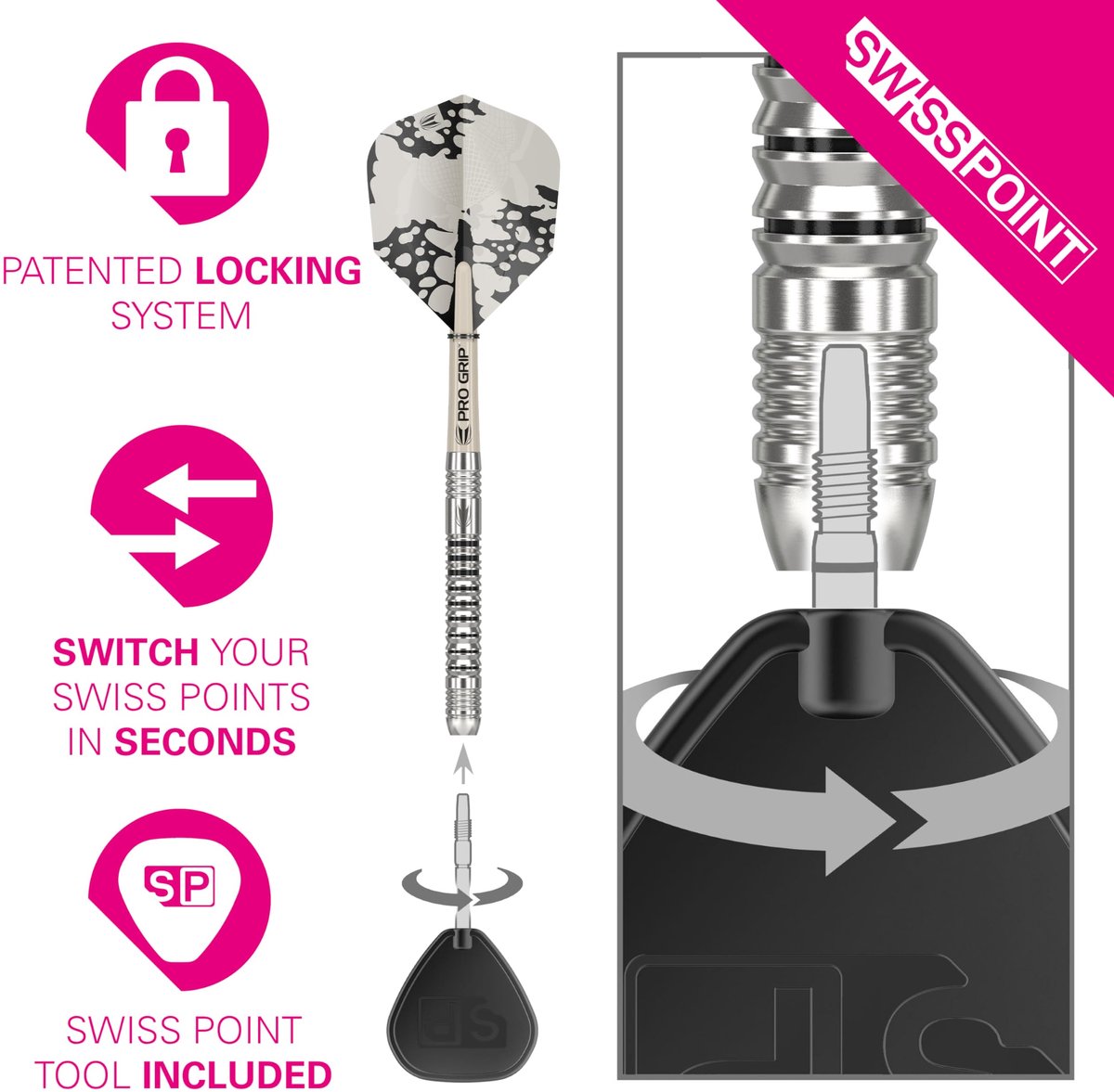 Target Darts EXO Edition 90% Tungsten Steel Tip Darts Set 21G Barrel 03 met Swiss Point Technologie en Pro Grip Shafts - Professionele Dartpijlen met Levenslange Garantie
