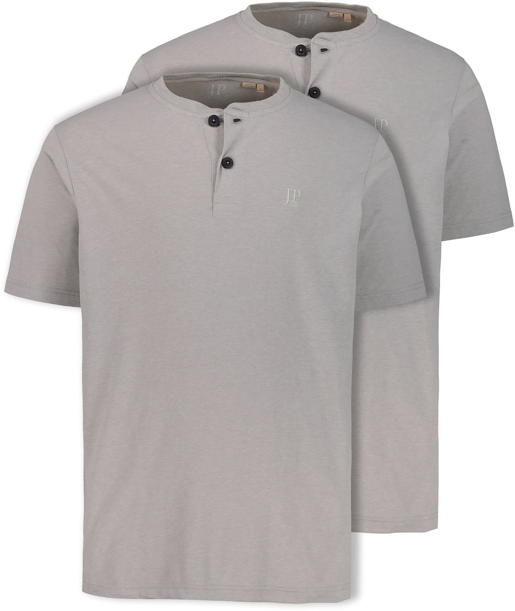 JP 1880 - Heren - Henleys basic set van 2 ronde hals knoopsluiting - Grijs melange - Maat 8XL